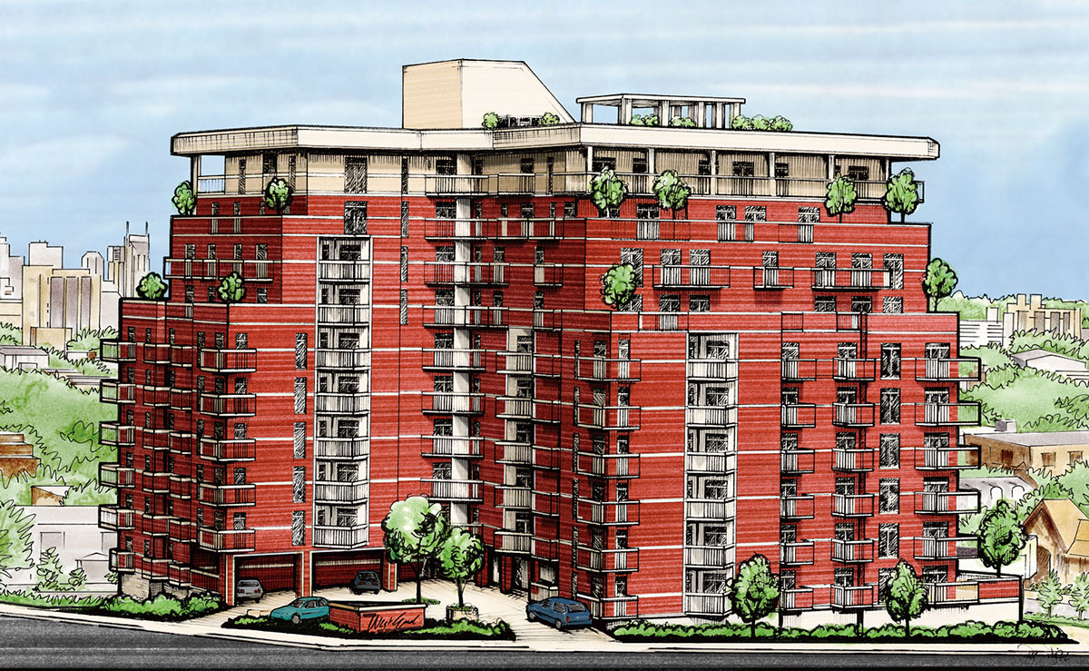Architectural rendering of the West End condos in Nashville TN